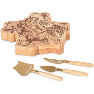 PICNIC TIME Harry Potter Hogwarts Crest Cheese Board Set with Knives, Charcuterie and Serving Board with Hidden Drawer, Parawood Construction, Magical Gift for Entertaining (Parawood)