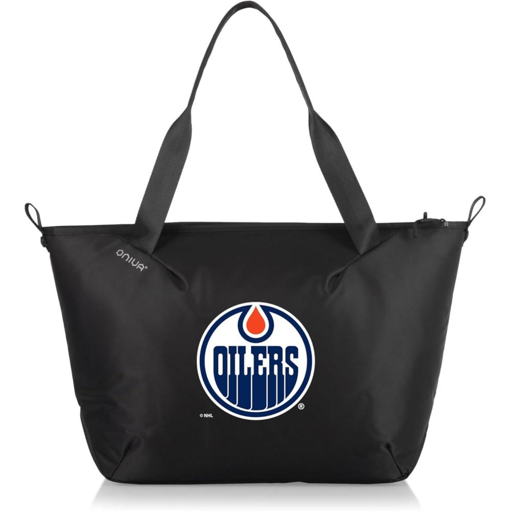 image:imagePICNIC TIME NHL Tarana Cooler Tote Bag made with Recycled Materials Soft Cooler Tote Bag Upcycled Picnic Cooler Carbon BlackEdmonton Oilers