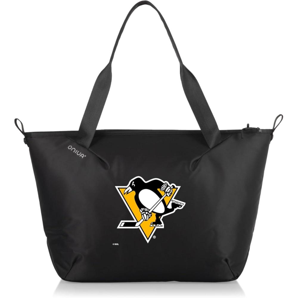 image:imagePICNIC TIME NHL Tarana Cooler Tote Bag made with Recycled Materials Soft Cooler Tote Bag Upcycled Picnic Cooler Carbon BlackPittsburgh Penguins