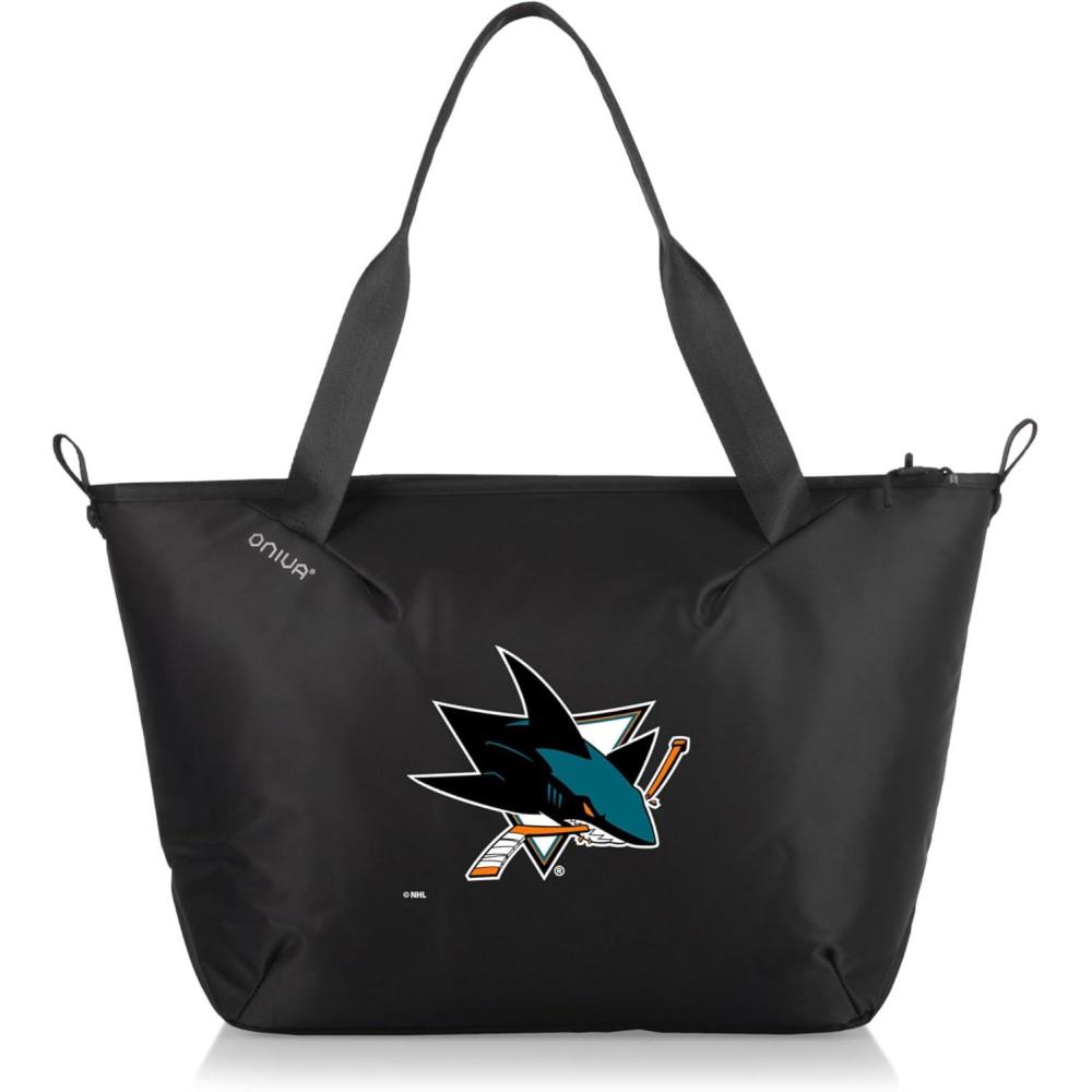 image:imagePICNIC TIME NHL Tarana Cooler Tote Bag made with Recycled Materials Soft Cooler Tote Bag Upcycled Picnic Cooler Carbon BlackSan Jose Sharks