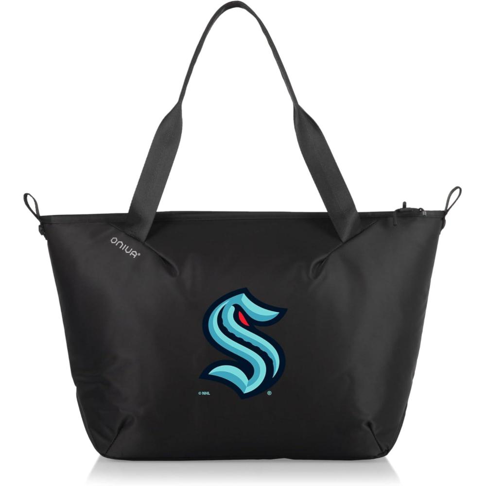 image:imagePICNIC TIME NHL Tarana Cooler Tote Bag made with Recycled Materials Soft Cooler Tote Bag Upcycled Picnic Cooler Carbon BlackSeattle Kraken