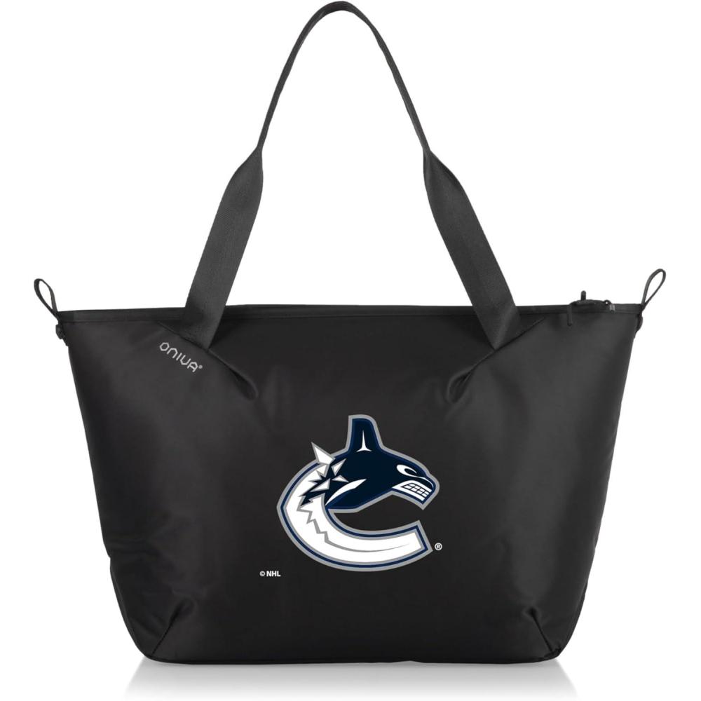 image:imagePICNIC TIME NHL Tarana Cooler Tote Bag made with Recycled Materials Soft Cooler Tote Bag Upcycled Picnic Cooler Carbon BlackVancouver Canucks