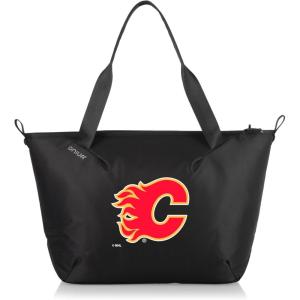 PICNIC TIME NHL Tarana Cooler Tote Bag made with Recycled Materials, Soft Cooler Tote Bag, Upcycled Picnic Cooler, (Carbon Black)(Calgary Flames)