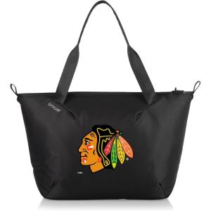PICNIC TIME NHL Tarana Cooler Tote Bag made with Recycled Materials, Soft Cooler Tote Bag, Upcycled Picnic Cooler, (Carbon Black)(Chicago Blackhawks)