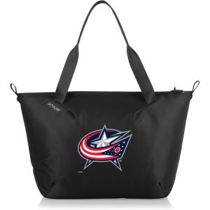 PICNIC TIME NHL Tarana Cooler Tote Bag made with Recycled Materials, Soft Cooler Tote Bag, Upcycled Picnic Cooler, (Carbon Black)(Columbus Blue Jackets)