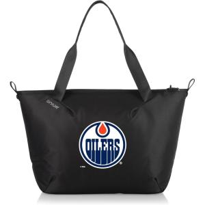 PICNIC TIME NHL Tarana Cooler Tote Bag made with Recycled Materials, Soft Cooler Tote Bag, Upcycled Picnic Cooler, (Carbon Black)(Edmonton Oilers)