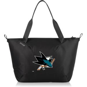 PICNIC TIME NHL Tarana Cooler Tote Bag made with Recycled Materials, Soft Cooler Tote Bag, Upcycled Picnic Cooler, (Carbon Black)(San Jose Sharks)