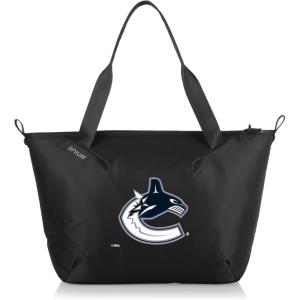 PICNIC TIME NHL Tarana Cooler Tote Bag made with Recycled Materials, Soft Cooler Tote Bag, Upcycled Picnic Cooler, (Carbon Black)(Vancouver Canucks)