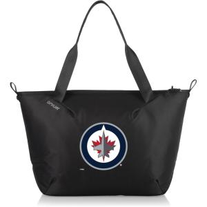 PICNIC TIME NHL Tarana Cooler Tote Bag made with Recycled Materials, Soft Cooler Tote Bag, Upcycled Picnic Cooler, (Carbon Black)(Winnipeg Jets)