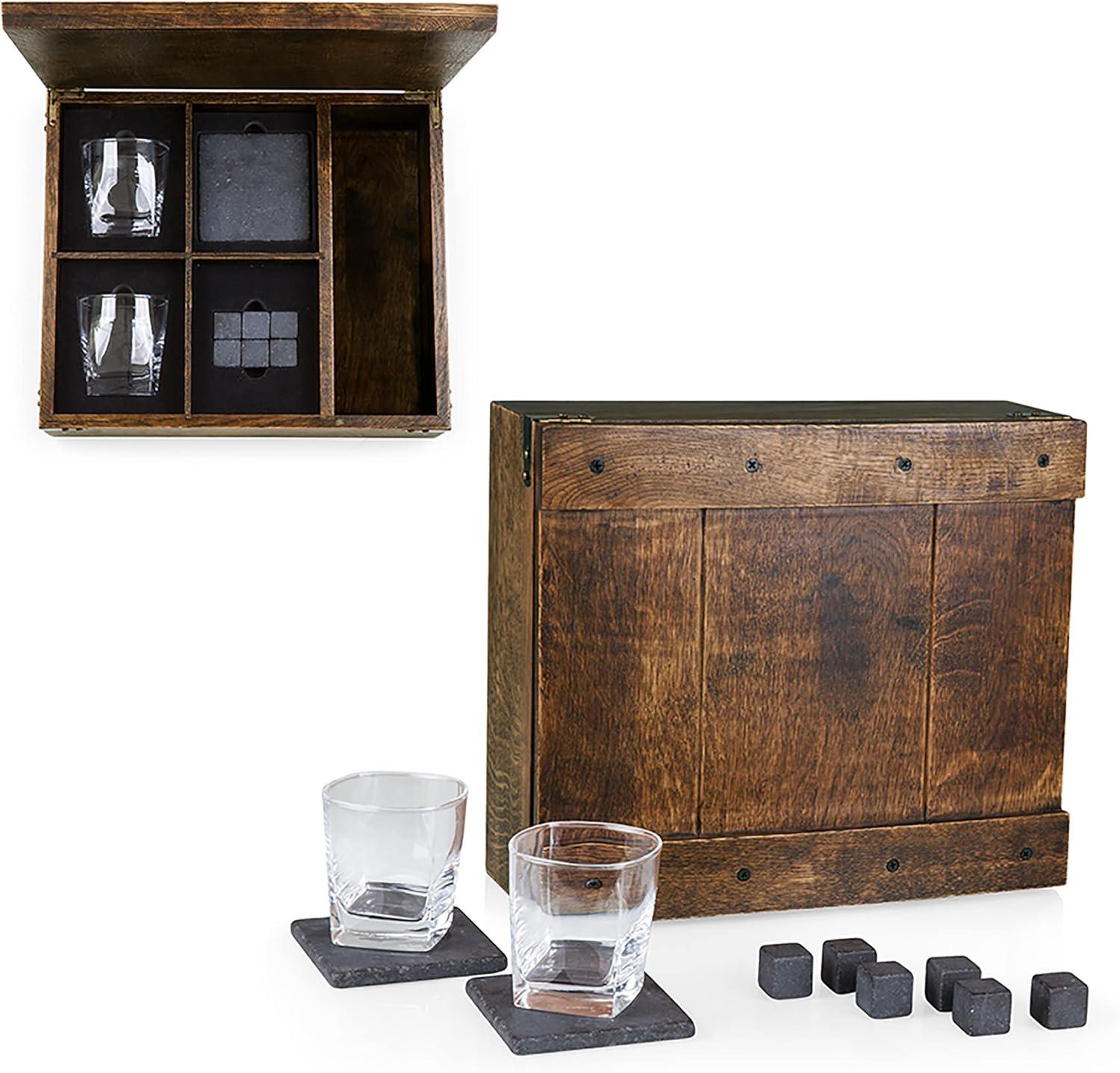 image:imageLEGACY a Picnic Time brand Personalized Whiskey Box Gift Set Includes Whiskey Glasses Chillding Stones and Stone Coasters Oak WoodMr and Mrs