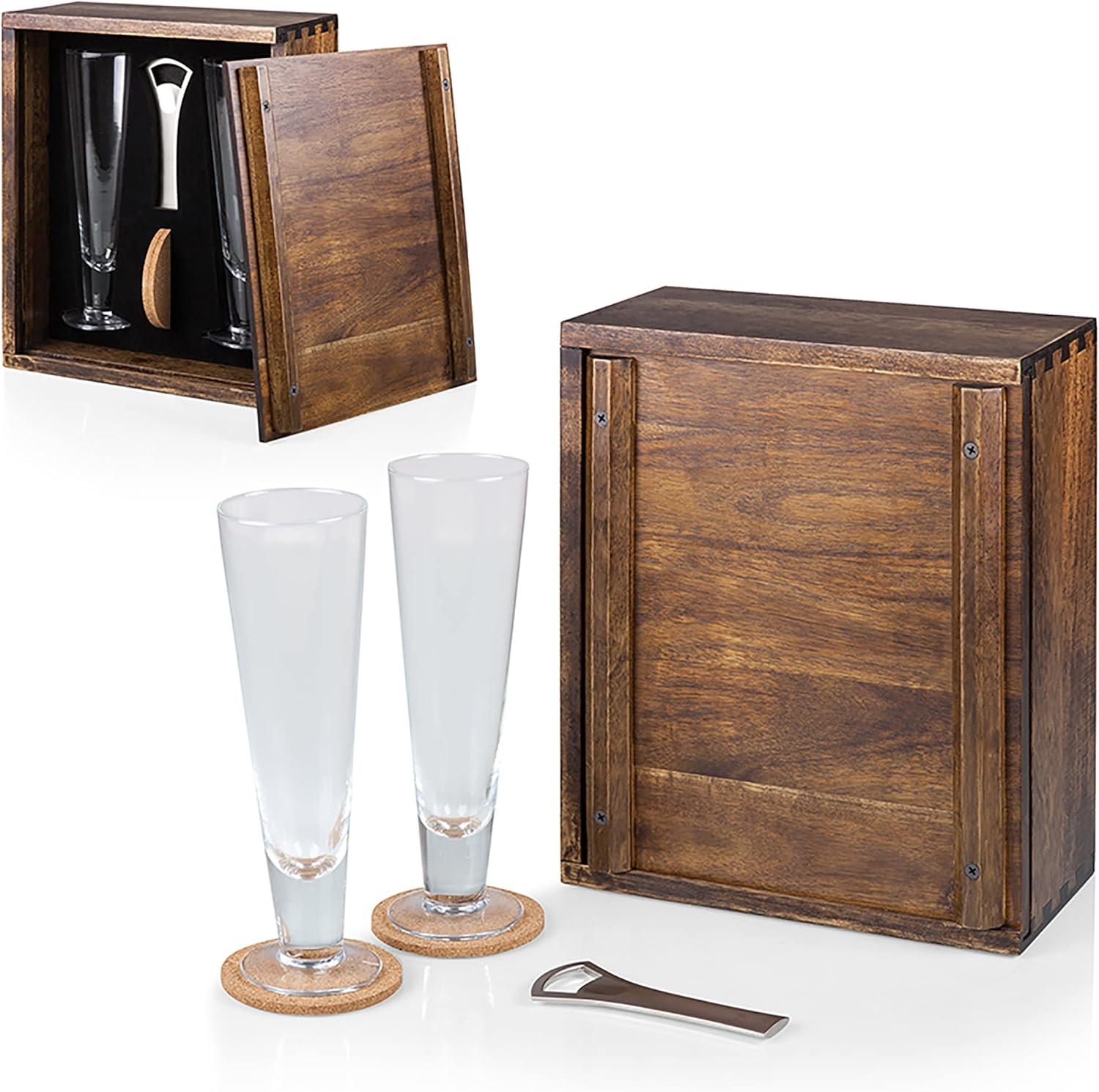 image:imageLEGACY Hers and Hers Pilsner Craft Beer Set with 2 Beer Glasses Personalized Couples Gift For Beer Lovers Wedding and Anniversary Gift Acacia WoodMr and Mr