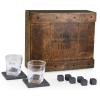 LEGACY – a Picnic Time brand Personalized Whiskey Box Gift Set, Includes Whiskey Glasses, Chillding Stones, and Stone Coasters, (Oak Wood)(His and Her)