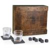 LEGACY – a Picnic Time brand Personalized Whiskey Box Gift Set, Includes Whiskey Glasses, Chillding Stones, and Stone Coasters, (Oak Wood)(His and His)
