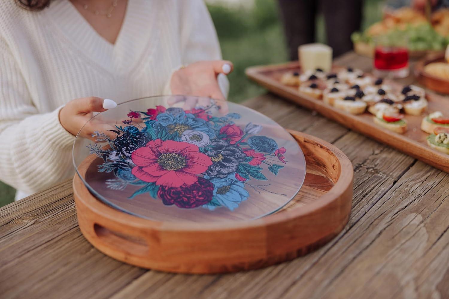 image:imagePICNIC TIME NFL Barista Serving Tray with Glass Insert Round Acacia Wood Cheese Board Serving Platter with Handles Acacia WoodMinnesota Vikings