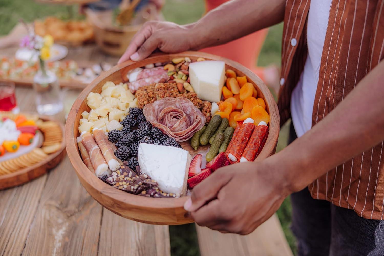 image:imagePICNIC TIME NFL Barista Serving Tray with Glass Insert Round Acacia Wood Cheese Board Serving Platter with Handles Acacia WoodPittsburgh Steelers