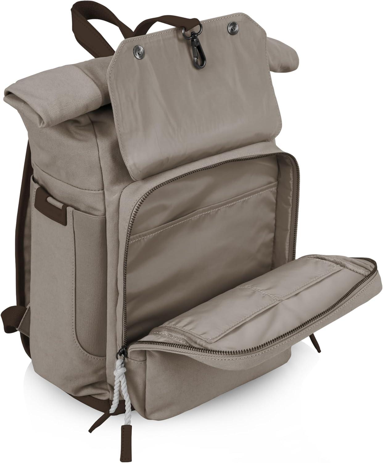 image:imagePICNIC TIME NFL Carmel Roll Top Picnic Backpack Cooler Canvas Cooler Bag Picnic Basket Set with Cooler Backpack GrayCleveland Browns