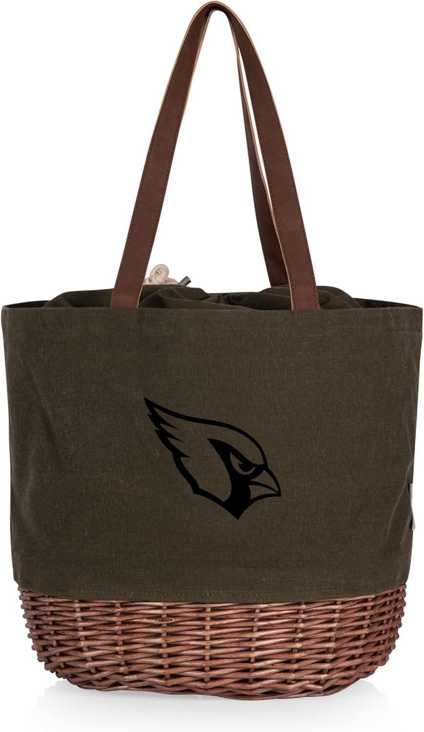 image:imagePICNIC TIME NFL Coronado Canvas and Willow Basket Tote Picnic Tote Bag Beach Tote Khaki Green with Beige AccentsArizona Cardinals