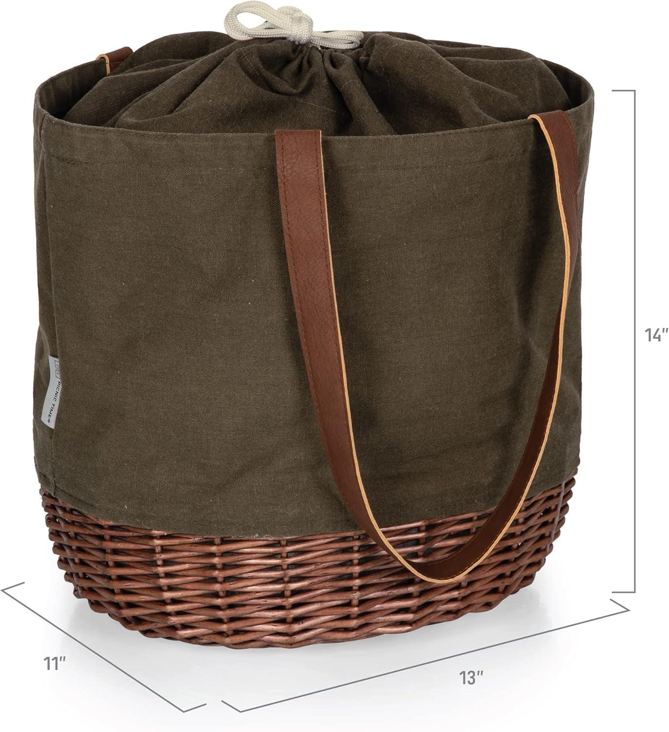 image:imagePICNIC TIME NFL Coronado Canvas and Willow Basket Tote Picnic Tote Bag Beach Tote Khaki Green with Beige AccentsArizona Cardinals