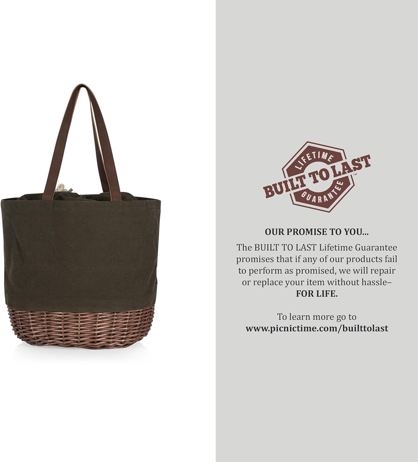 image:imagePICNIC TIME NFL Coronado Canvas and Willow Basket Tote Picnic Tote Bag Beach Tote Khaki Green with Beige AccentsBaltimore Ravens