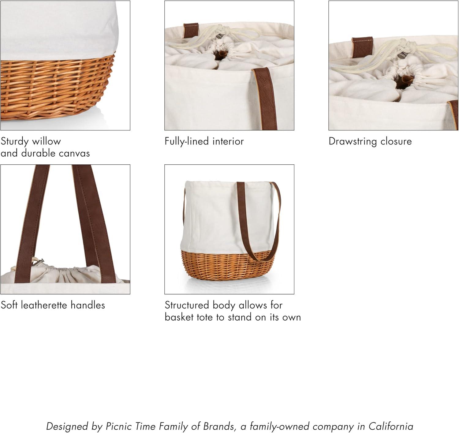 image:imagePICNIC TIME NFL Coronado Canvas and Willow Basket Tote Picnic Tote Bag Beach Tote Khaki Green with Beige AccentsLos Angeles Chargers