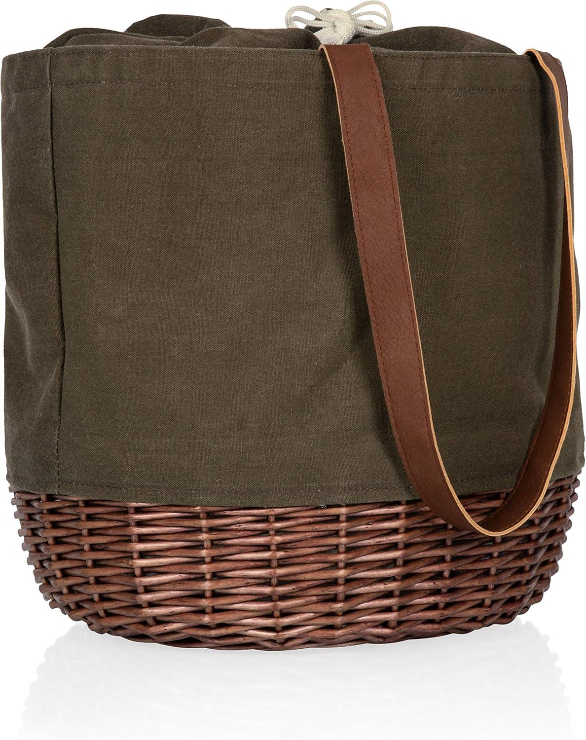 image:imagePICNIC TIME NFL Coronado Canvas and Willow Basket Tote Picnic Tote Bag Beach Tote Khaki Green with Beige AccentsWashington Commanders