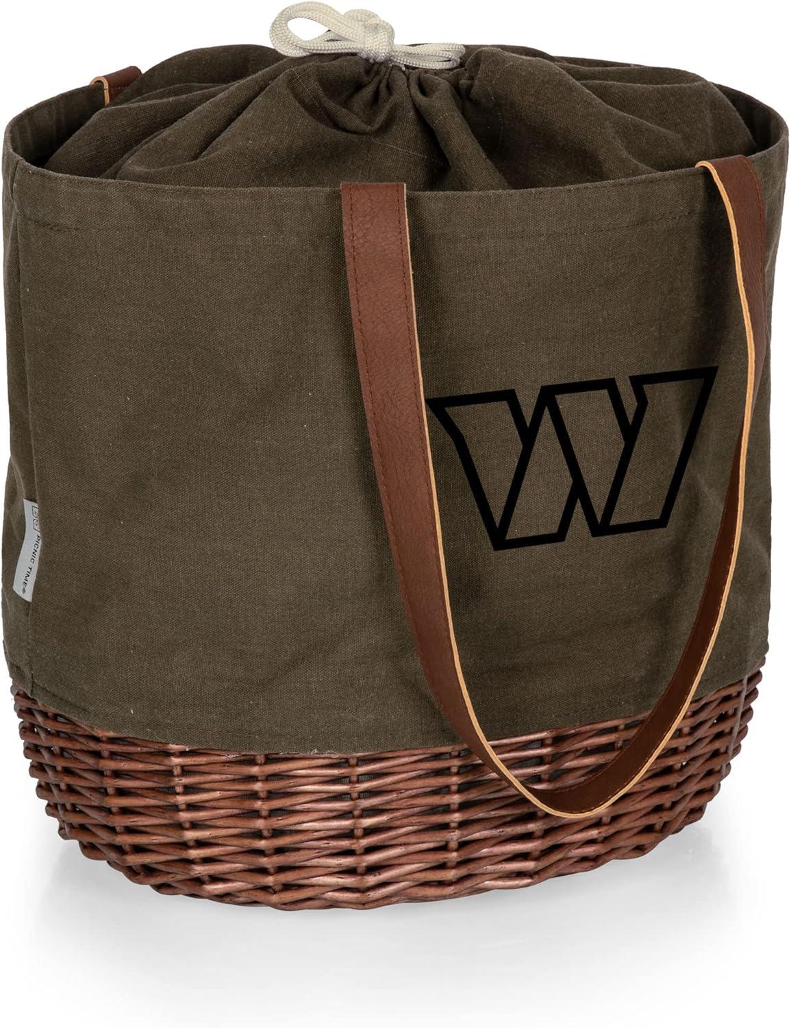image:imagePICNIC TIME NFL Coronado Canvas and Willow Basket Tote Picnic Tote Bag Beach Tote Khaki Green with Beige AccentsWashington Commanders