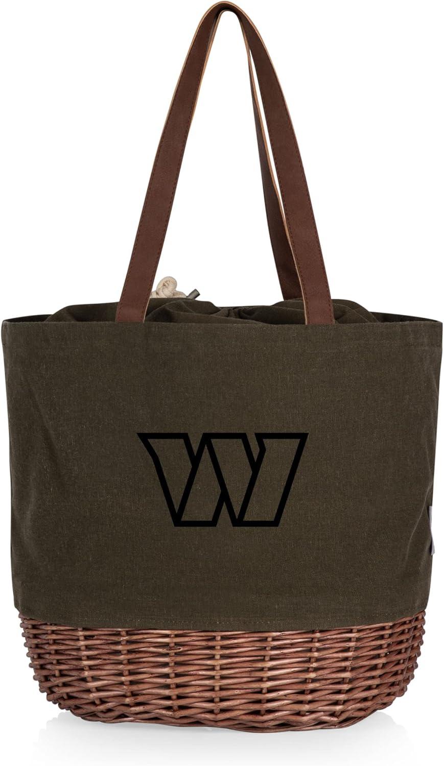 image:imagePICNIC TIME NFL Coronado Canvas and Willow Basket Tote Picnic Tote Bag Beach Tote Khaki Green with Beige AccentsWashington Commanders