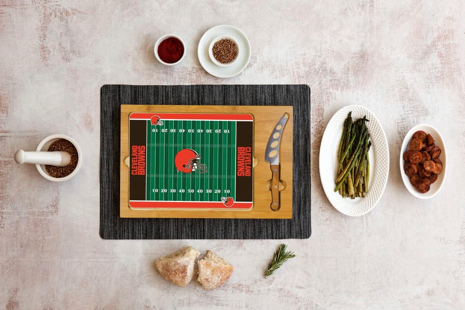 image:imagePICNIC TIME NFL Football Field Icon Glass Top Cutting Board amp Knife Set Parawood amp BambooCleveland Browns