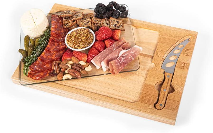 image:imagePICNIC TIME NFL Football Field Icon Glass Top Cutting Board amp Knife Set Parawood amp BambooDenver Broncos