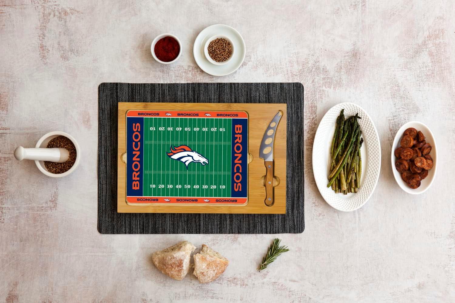 image:imagePICNIC TIME NFL Football Field Icon Glass Top Cutting Board amp Knife Set Parawood amp BambooDenver Broncos