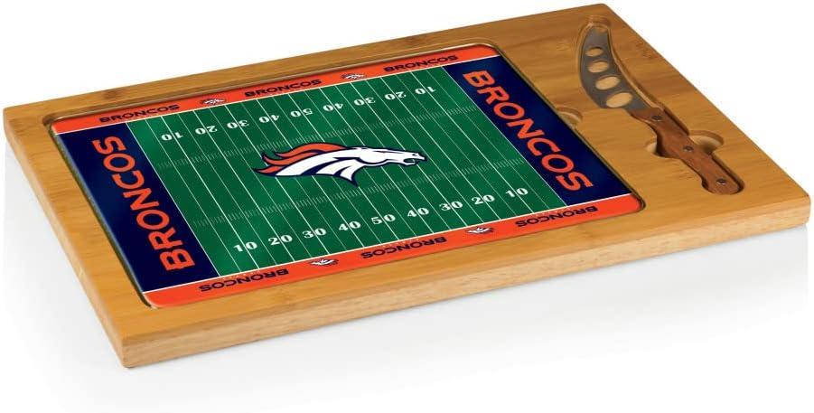 image:imagePICNIC TIME NFL Football Field Icon Glass Top Cutting Board amp Knife Set Parawood amp BambooDenver Broncos