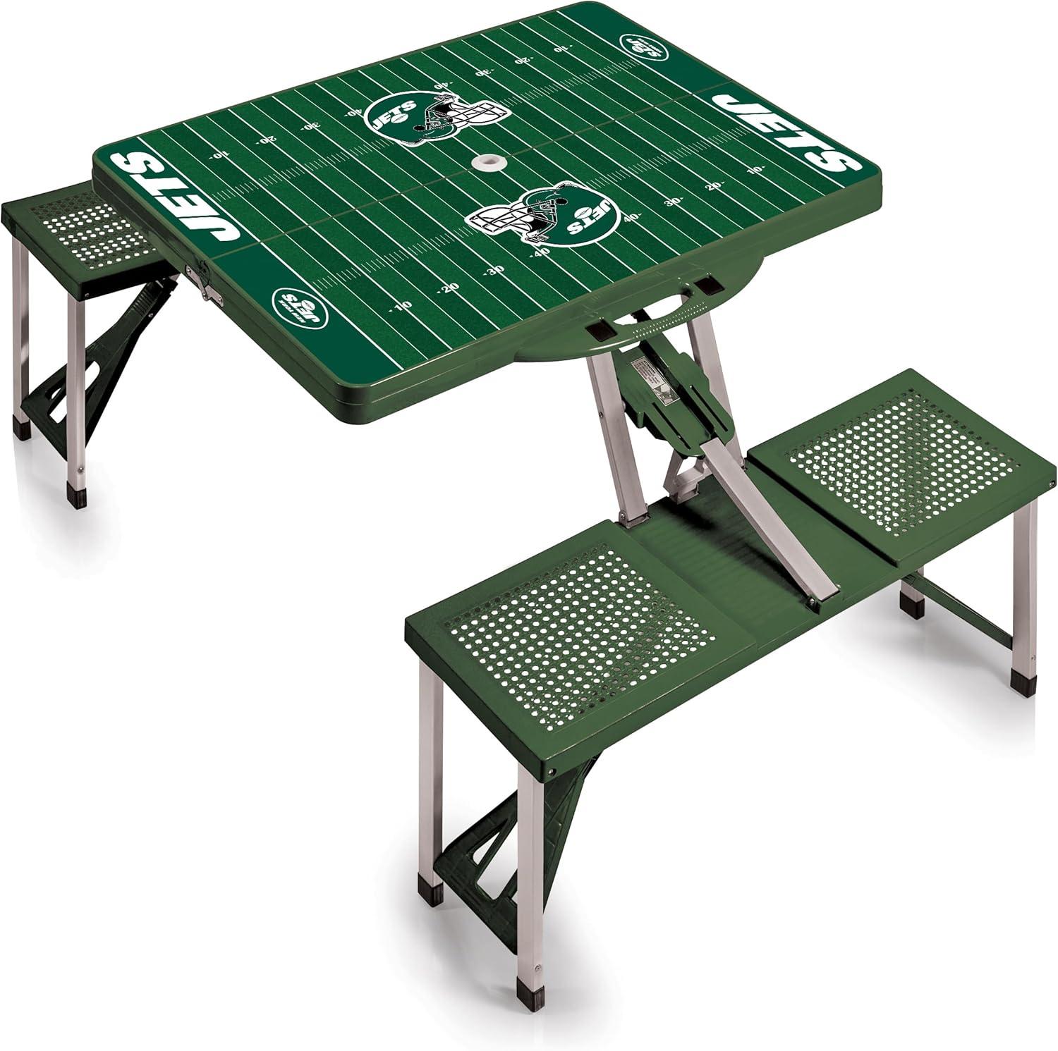 image:imagePICNIC TIME NFL Picnic Table Portable Folding Table with Seats and UmbrellaHunter Green