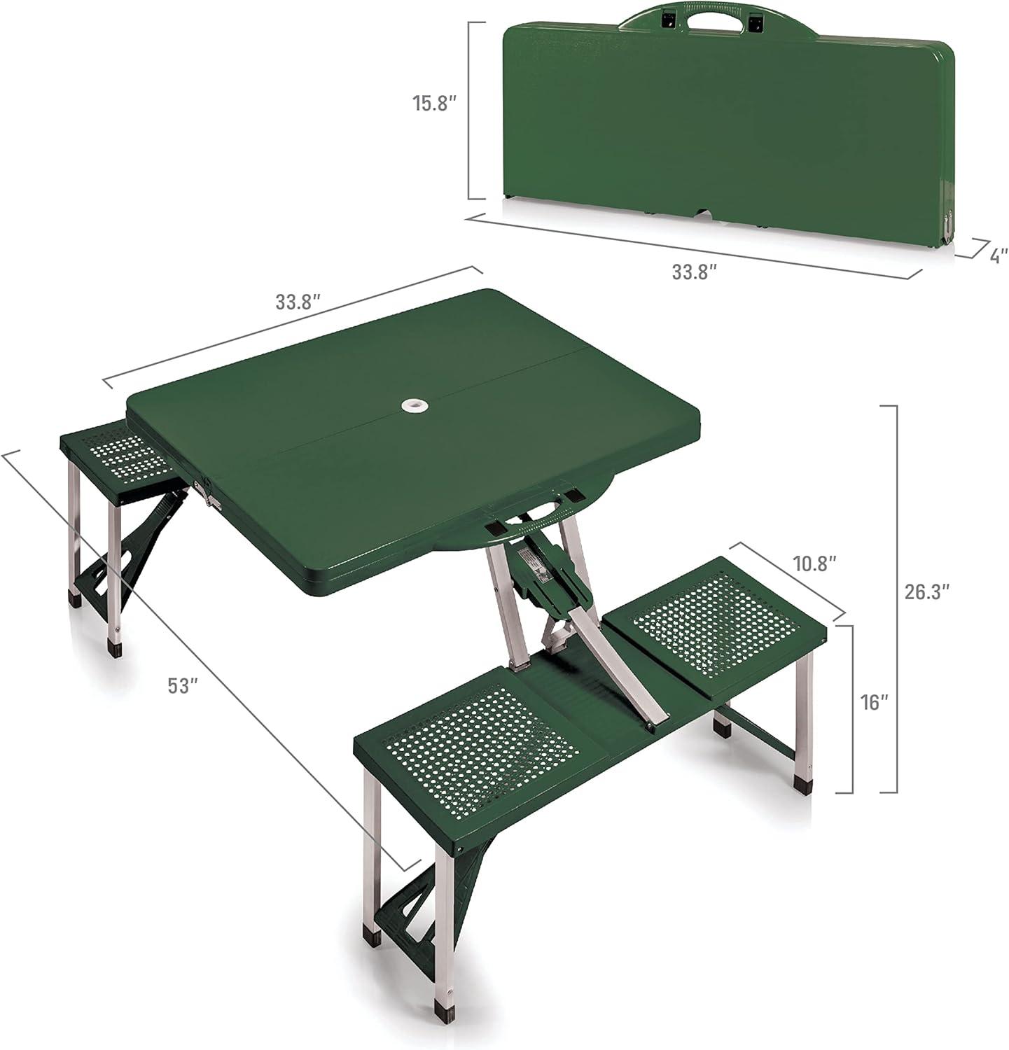 image:imagePICNIC TIME NFL Picnic Table Portable Folding Table with Seats and UmbrellaHunter Green