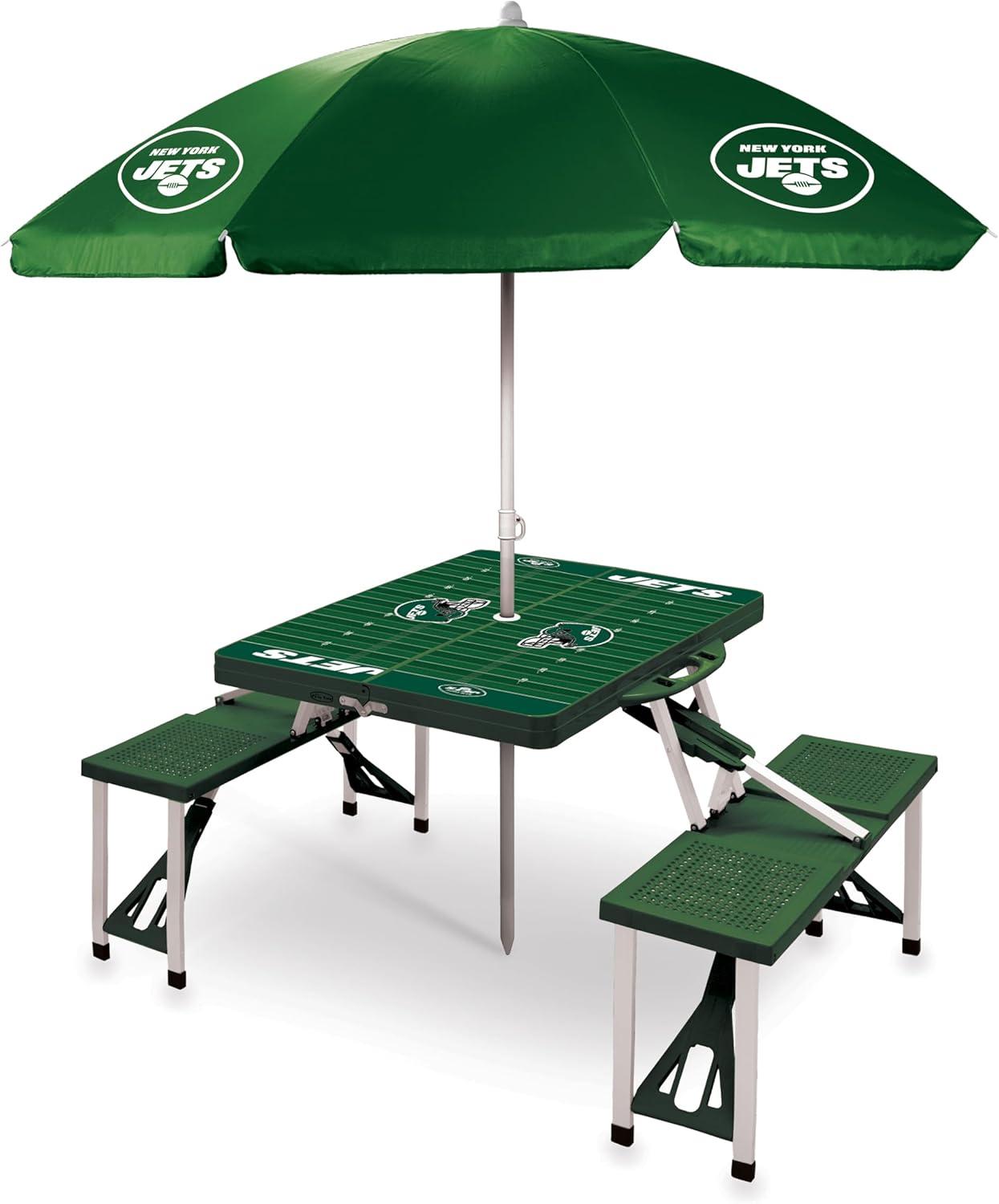 image:imagePICNIC TIME NFL Picnic Table Portable Folding Table with Seats and UmbrellaHunter Green