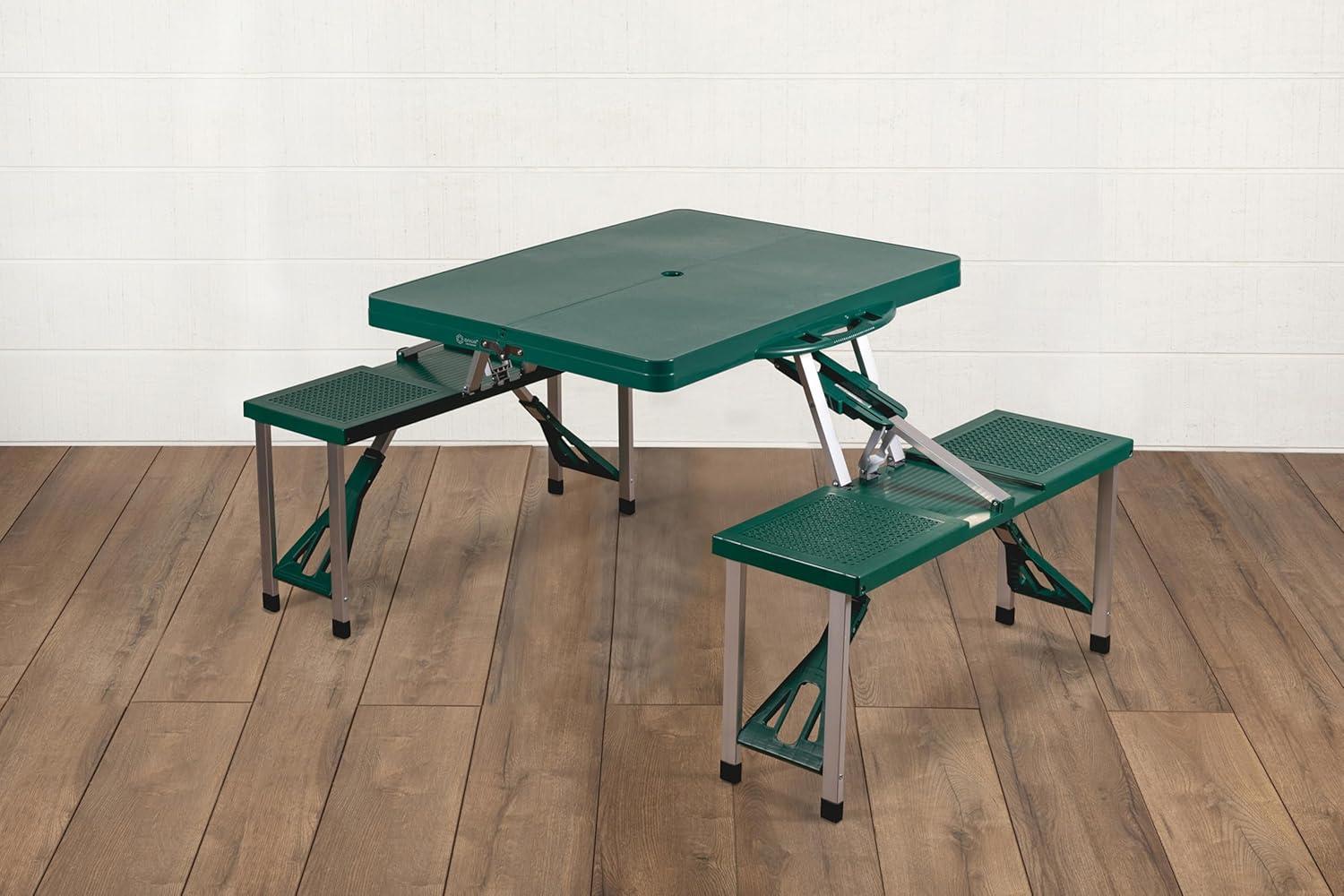 image:imagePICNIC TIME NFL Picnic Table Portable Folding Table with Seats and UmbrellaHunter Green