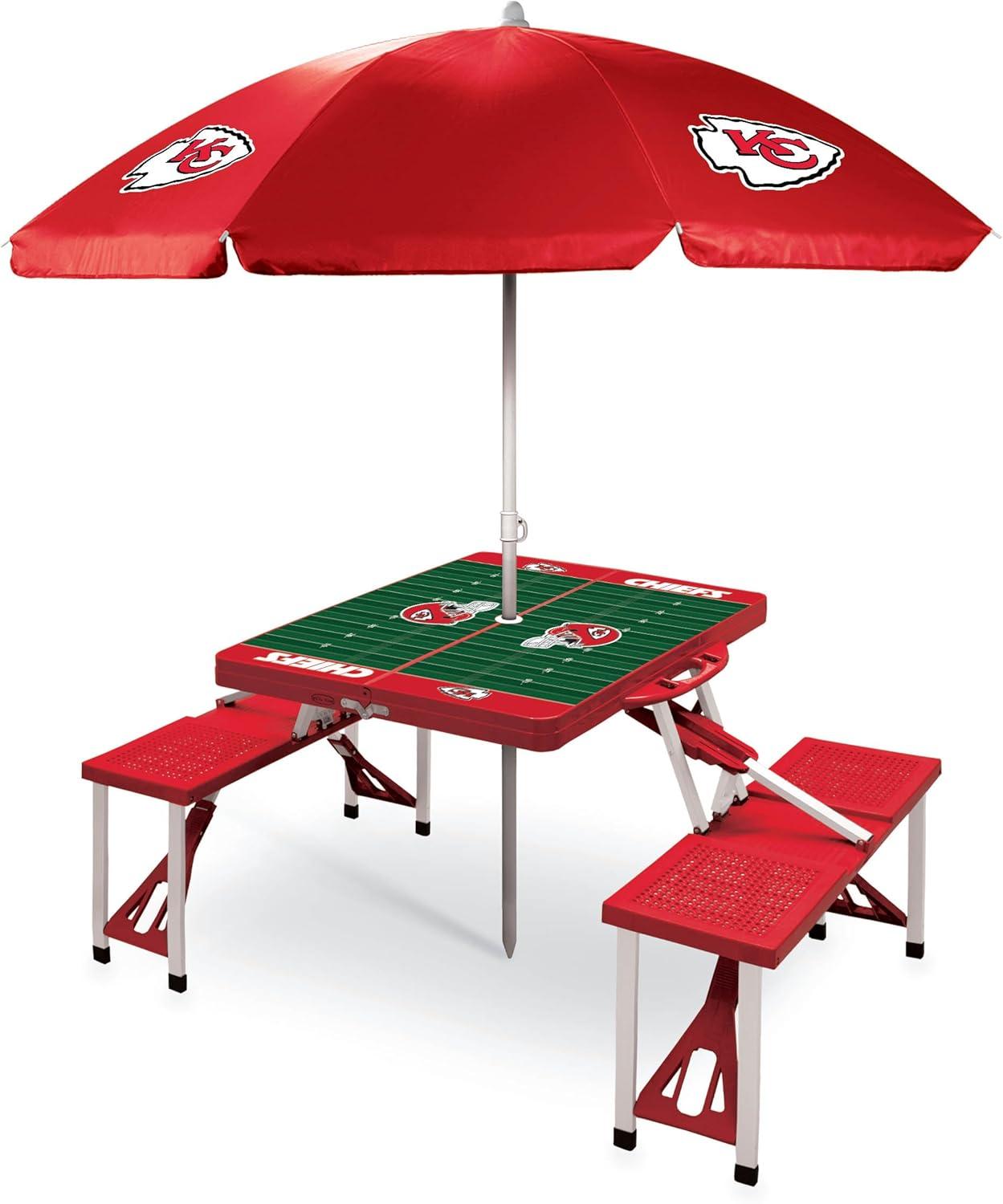image:imagePICNIC TIME NFL Picnic Table Portable Folding Table with Seats and UmbrellaRed