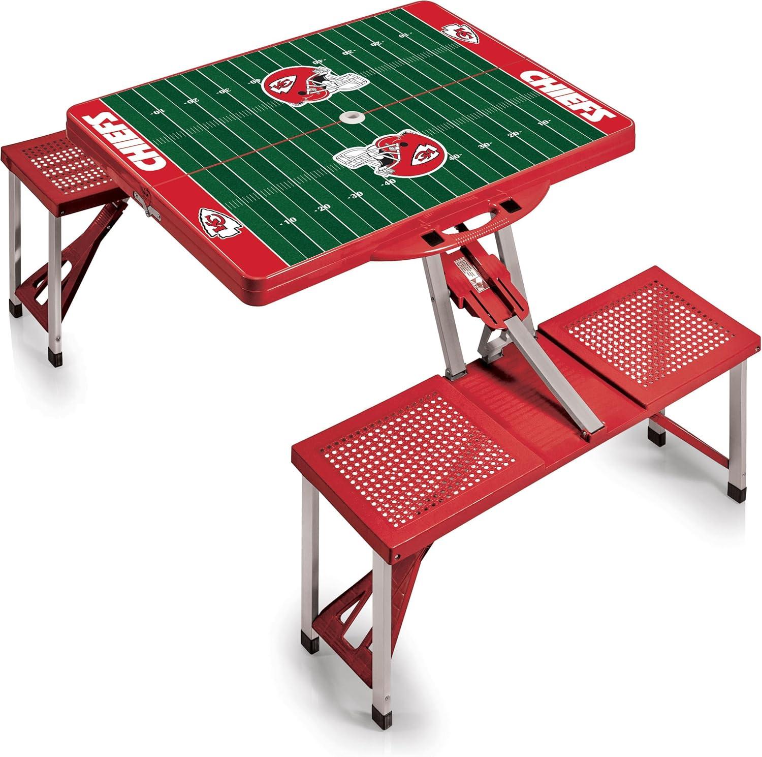 image:imagePICNIC TIME NFL Picnic Table Portable Folding Table with Seats and UmbrellaRed