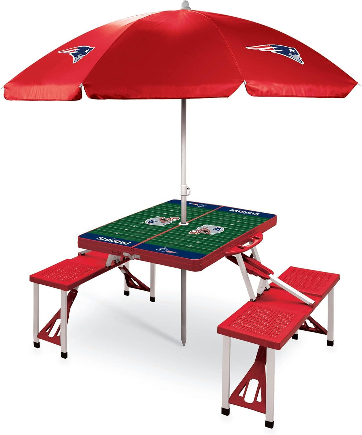 image:imagePICNIC TIME NFL Picnic Table Portable Folding Table with Seats and UmbrellaRed