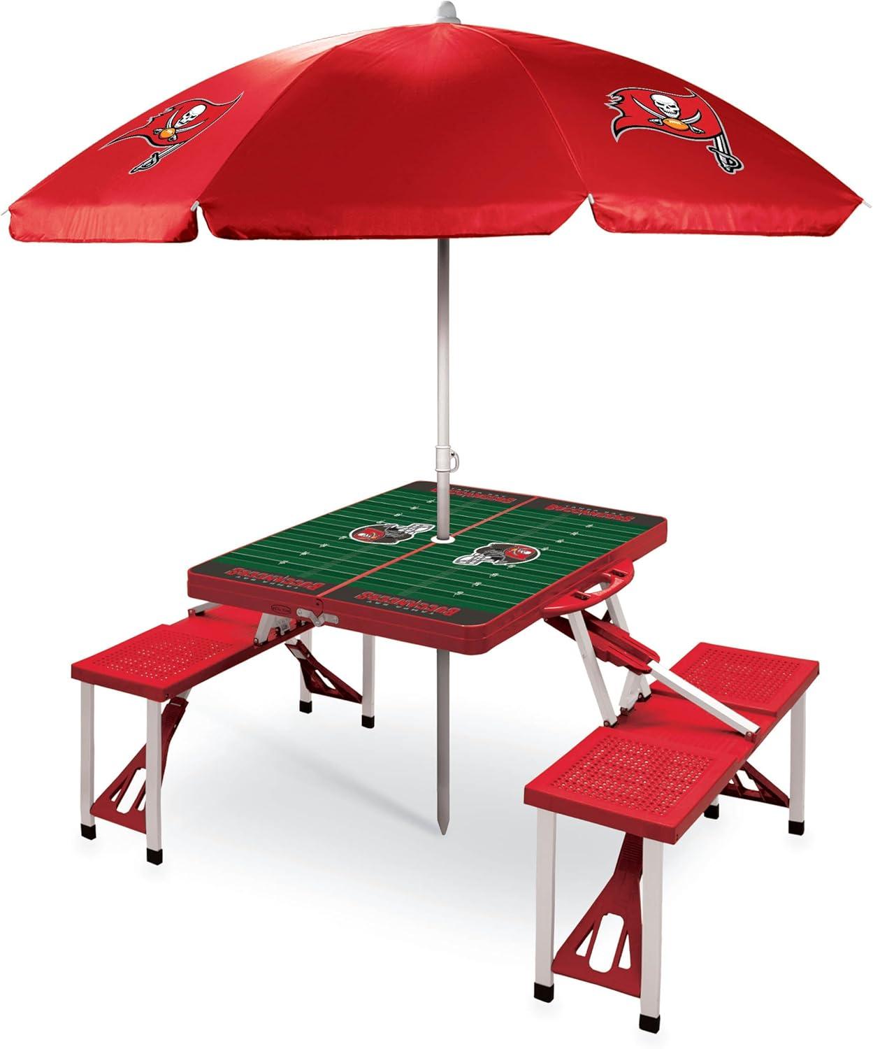 image:imagePICNIC TIME NFL Picnic Table Portable Folding Table with Seats and UmbrellaRed