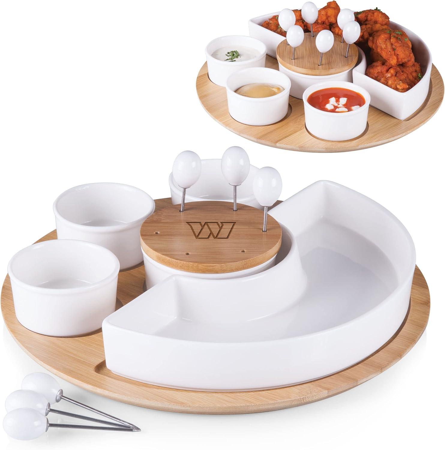 image:imagePICNIC TIME NFL Symphony Appetizer Serving Tray Set Party Platter Set Appetizer Plate Bamboo amp White CeramicWashington Commanders