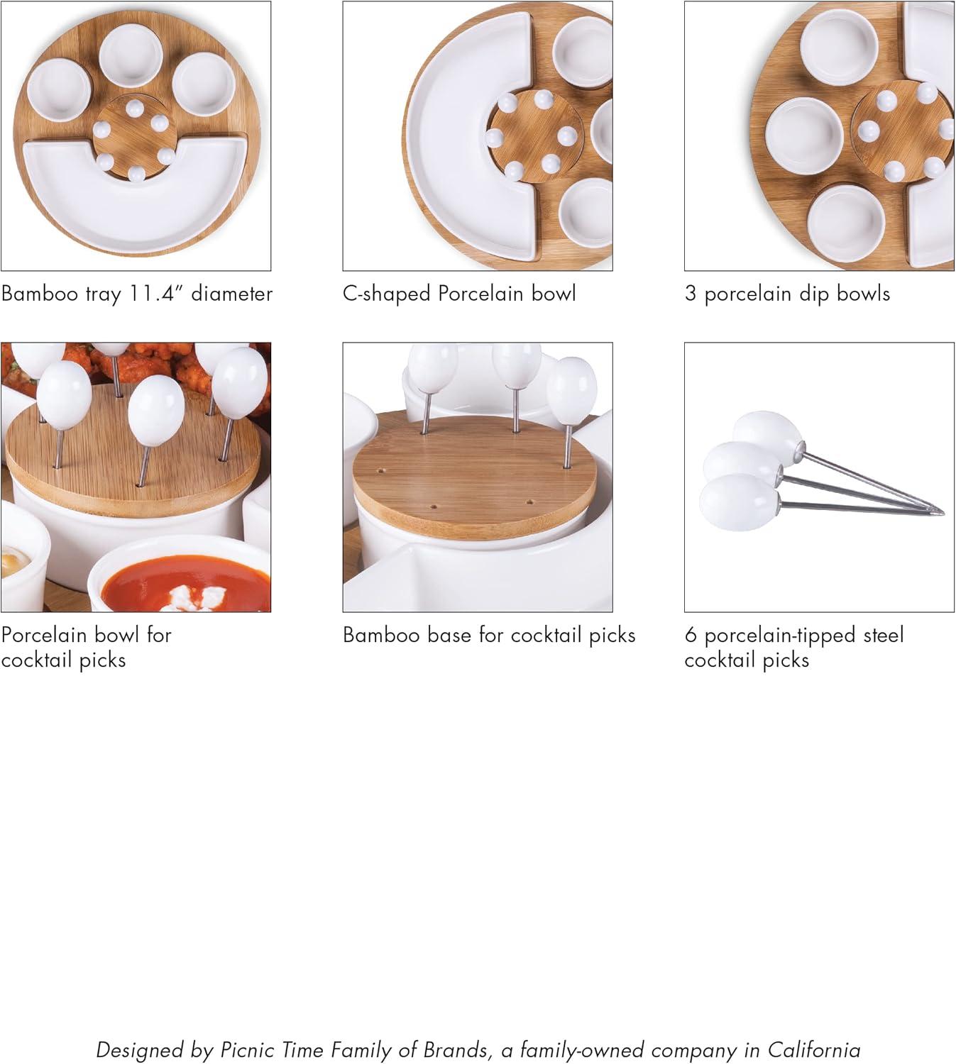 image:imagePICNIC TIME NFL Symphony Appetizer Serving Tray Set Party Platter Set Appetizer Plate Bamboo amp White CeramicWashington Commanders