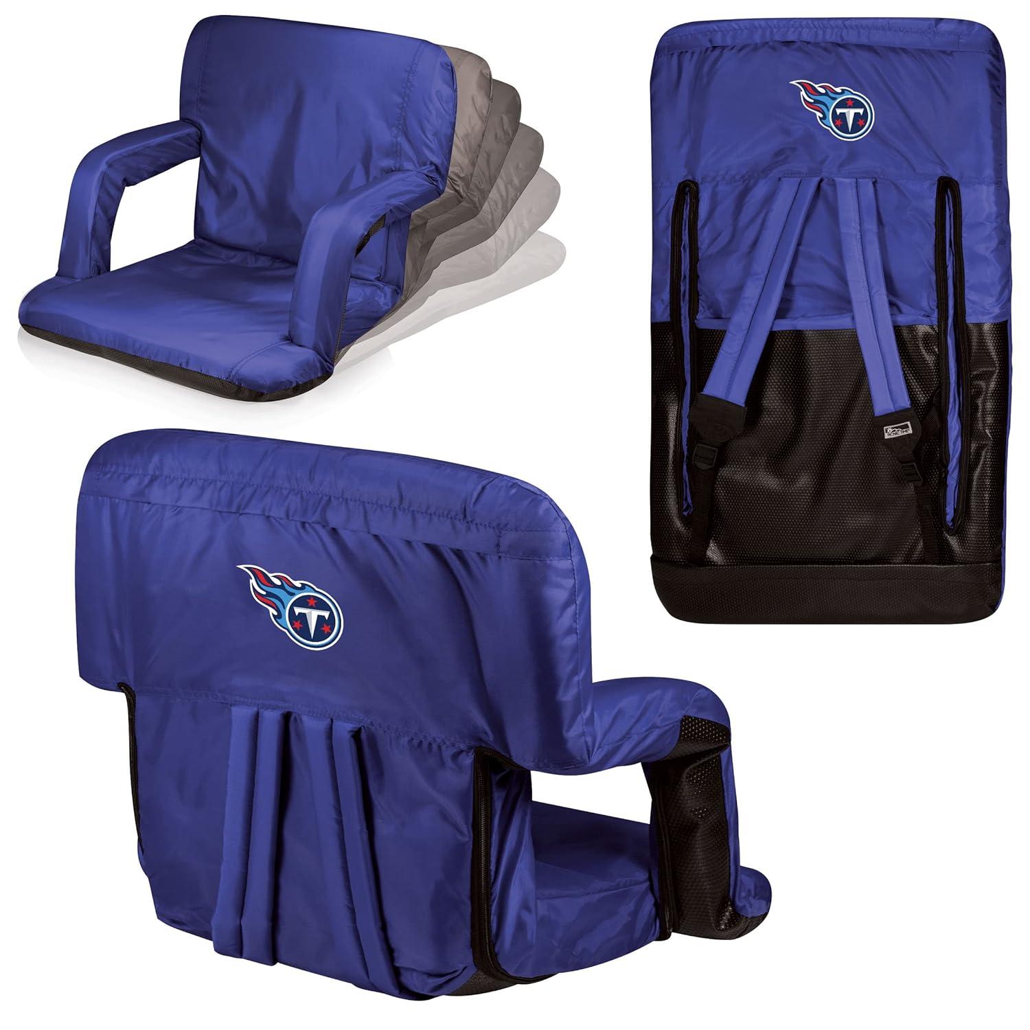 image:imagePicnic TIME NFL Buffalo Bills Ventura Reclining Stadium Seat with Back Support Bleacher Seat Beach Floor Chair Heathered GrayTennessee Titans Navy