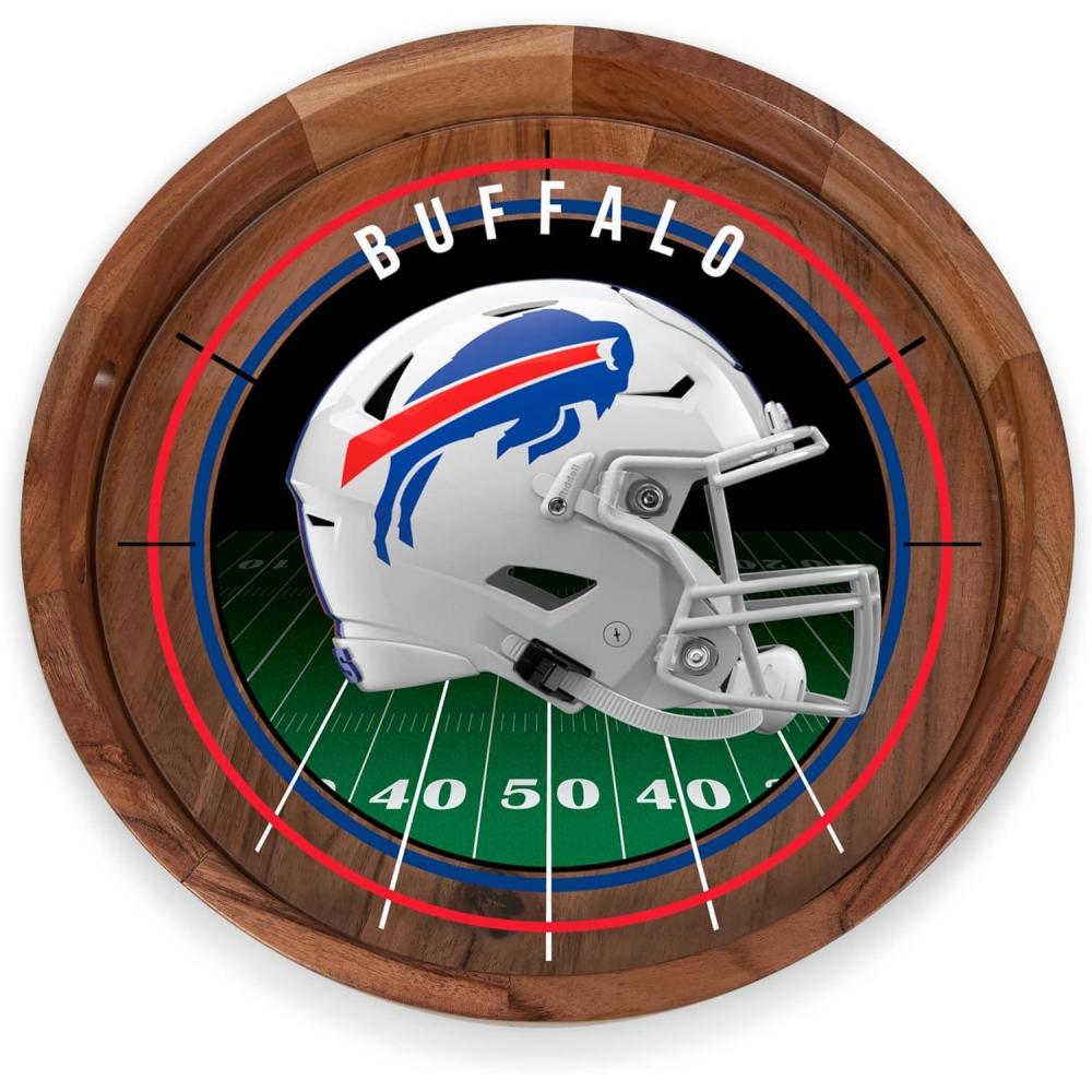 image:imagePICNIC TIME NFL Barista Serving Tray with Glass Insert Round Acacia Wood Cheese Board Serving Platter with Handles Acacia WoodBuffalo Bills