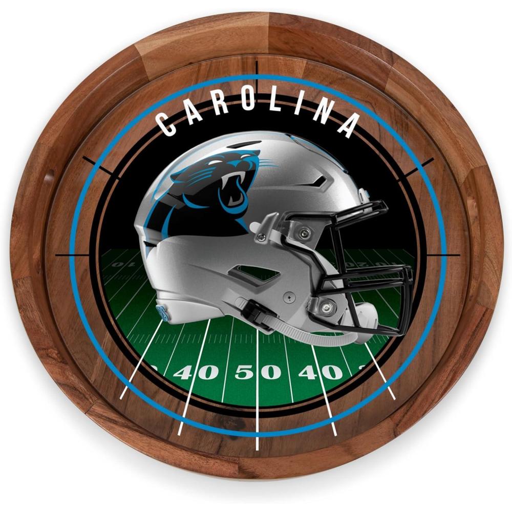 image:imagePICNIC TIME NFL Barista Serving Tray with Glass Insert Round Acacia Wood Cheese Board Serving Platter with Handles Acacia WoodCarolina Panthers