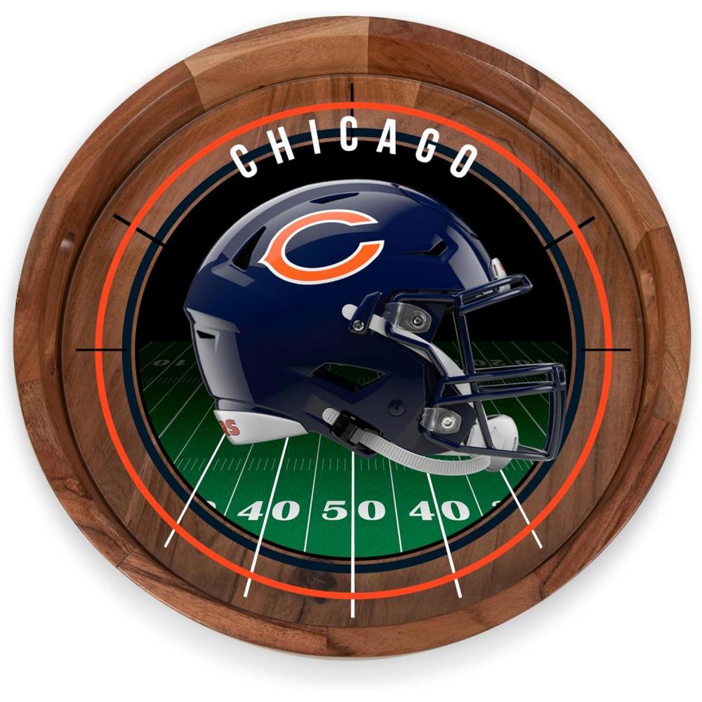 image:imagePICNIC TIME NFL Barista Serving Tray with Glass Insert Round Acacia Wood Cheese Board Serving Platter with Handles Acacia WoodChicago Bears