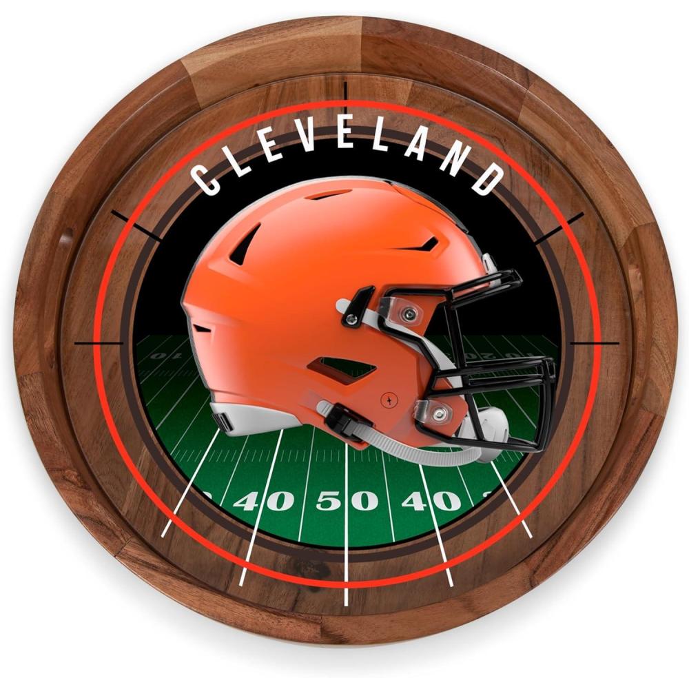 image:imagePICNIC TIME NFL Barista Serving Tray with Glass Insert Round Acacia Wood Cheese Board Serving Platter with Handles Acacia WoodCleveland Browns