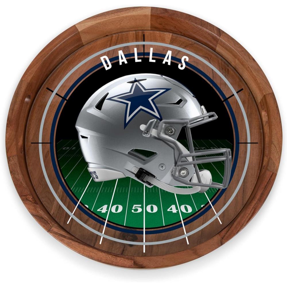 image:imagePICNIC TIME NFL Barista Serving Tray with Glass Insert Round Acacia Wood Cheese Board Serving Platter with Handles Acacia WoodDallas Cowboys