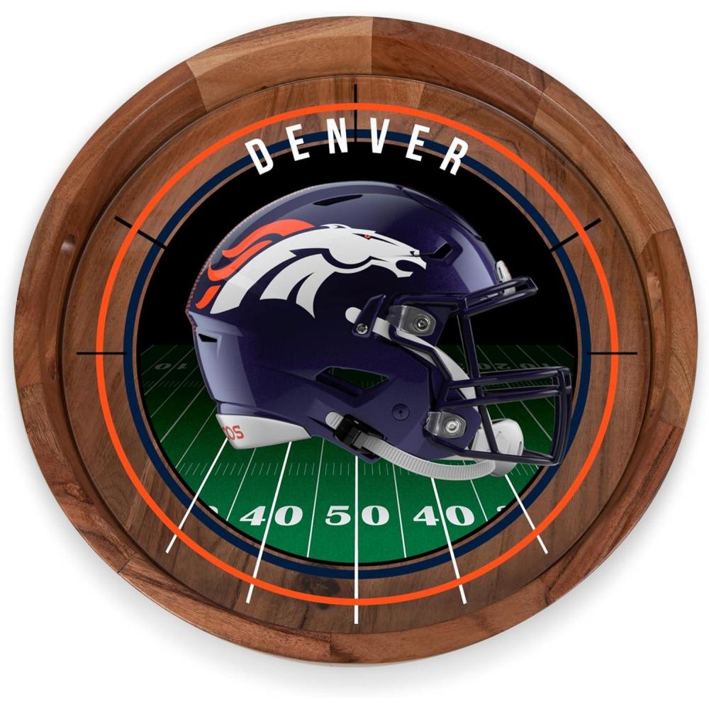 image:imagePICNIC TIME NFL Barista Serving Tray with Glass Insert Round Acacia Wood Cheese Board Serving Platter with Handles Acacia WoodDenver Broncos