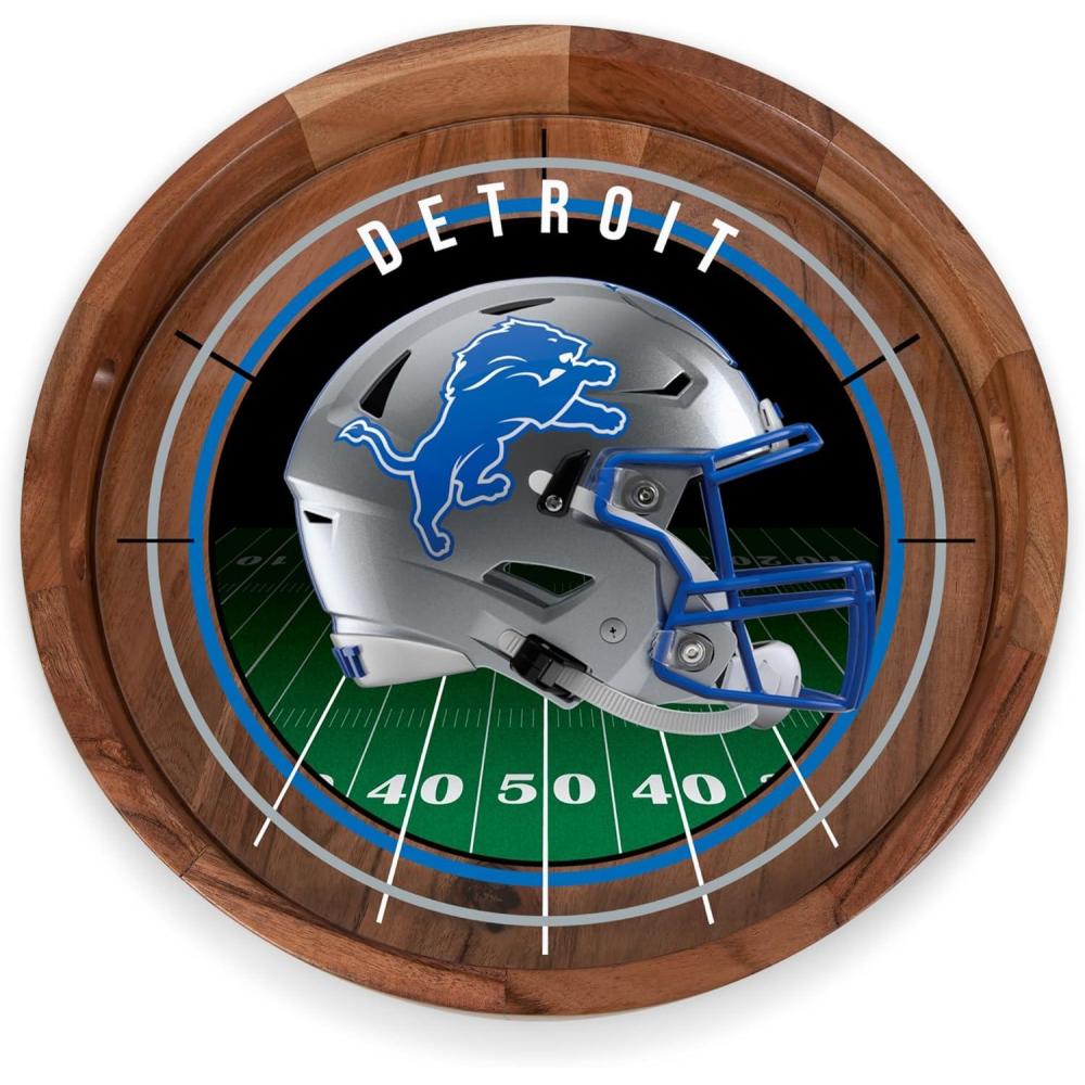 image:imagePICNIC TIME NFL Barista Serving Tray with Glass Insert Round Acacia Wood Cheese Board Serving Platter with Handles Acacia WoodDetroit Lions