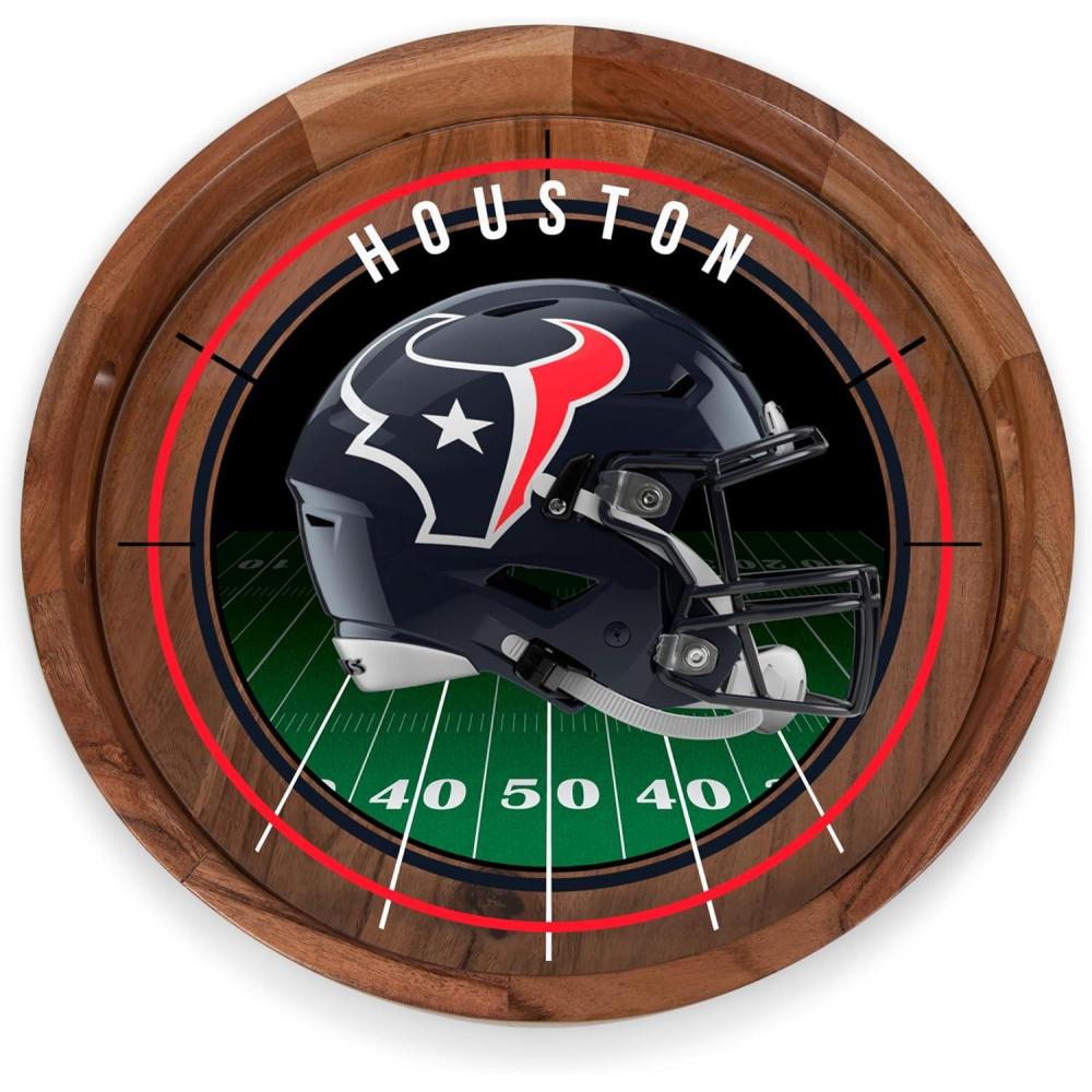 image:imagePICNIC TIME NFL Barista Serving Tray with Glass Insert Round Acacia Wood Cheese Board Serving Platter with Handles Acacia WoodHouston Texans